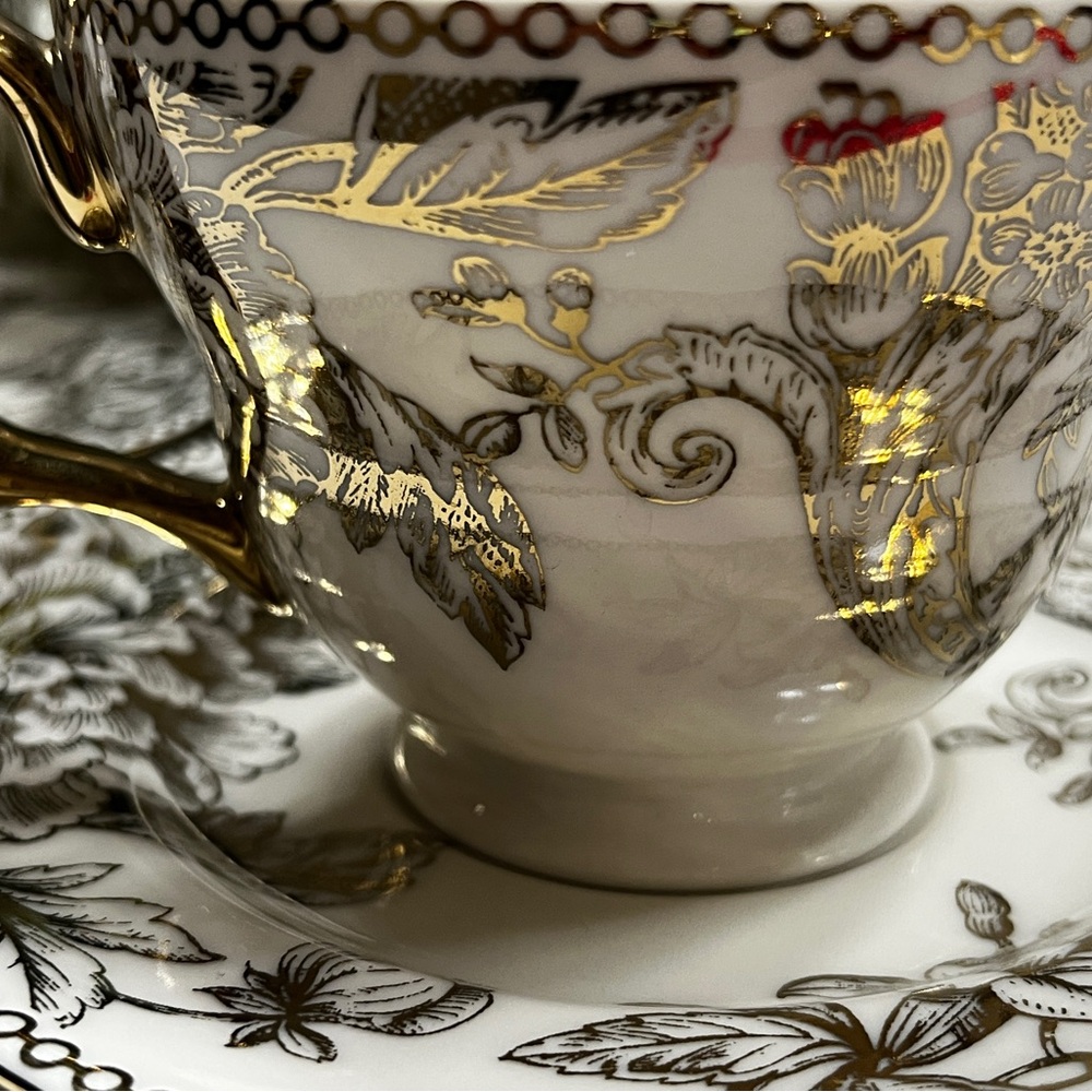 5 pc SET⚜️222 Fifth Adelaide Teapot & Teacups (2) Shimmering Metallic Gold/Ivory